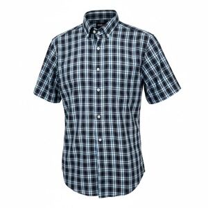 Roundtree & Yorke Travel Smart Plaid Short Sleeve Button Up Shirt Men Size M